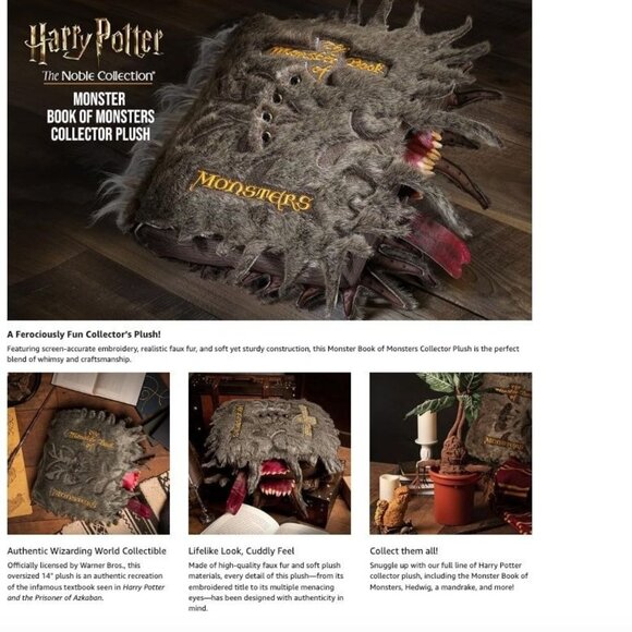 Harry Potter Pillow Monster Book of Monsters Collector Plush Noble Collection - Picture 5 of 16